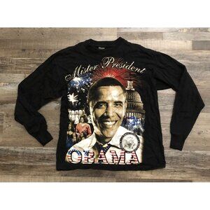 Y2K Barack Obama Mister President Adult Large Long Sleeve Tee T Shirt Black